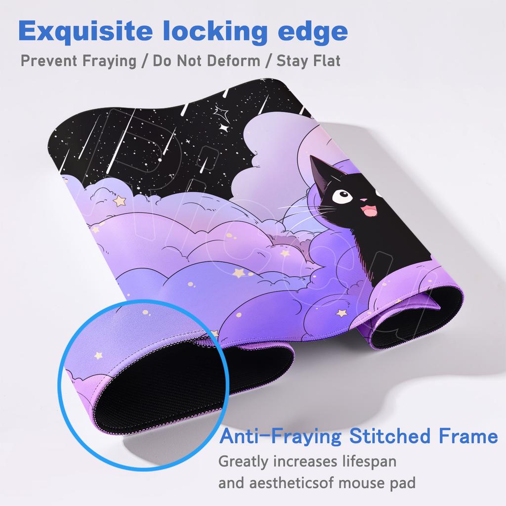 Cute Black Cats Mouse Pad Cartoon Art Design Gaming Accessories Purple Clouds Mouse Mat Gamer HD Printing Computer Desk Mousepad