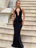 2025 Cross-Border Halter Deep V Evening Gown - Sexy Backless Long Pleated Dress