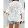 White Lace Women's Blouse Summer New Lapel Hollow-out Embroidery Loose Women's Short Sleeve Women's Shirt Fashion Vintage Casual Office Ladies Tops