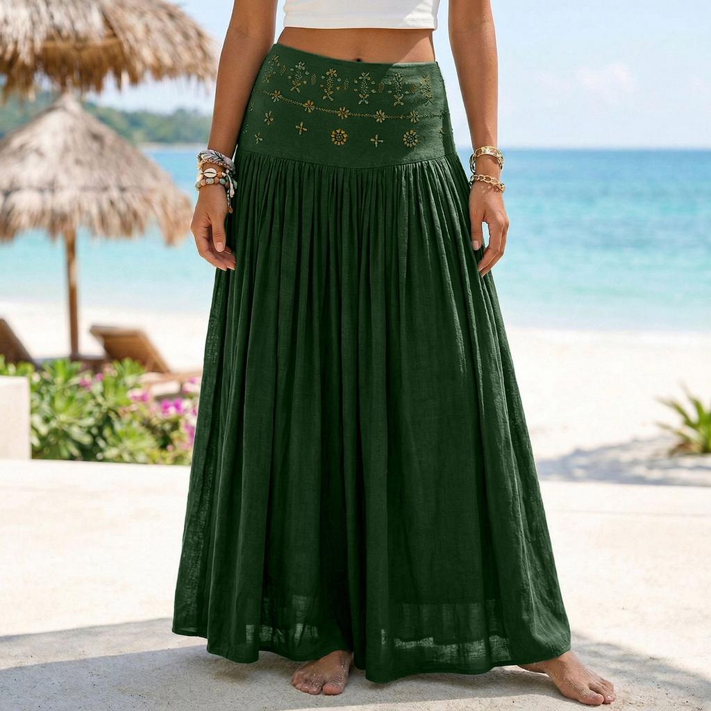 Gonna Lunga Donna Vita Alta Stile Boho Vita Elastica Gonna Lunga Pieghettata Tessuto Leggero e Fluido Abbigliamento Estivo
