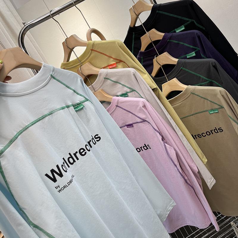 Unisex Autumn/Winter Patchwork Color Block Fleece Long Sleeve T-Shirt