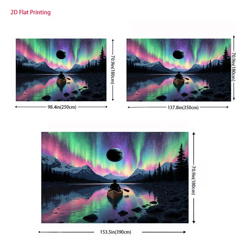 2D Aurora Borealis Backdrop 2D Lake Canoe Northern Lights Photo Background for Themed Shoot