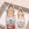 Dívčí princeznovské boty s křišťálovou mašlí - Léto 2025 Měkká podrážka Balerínky s kamínky