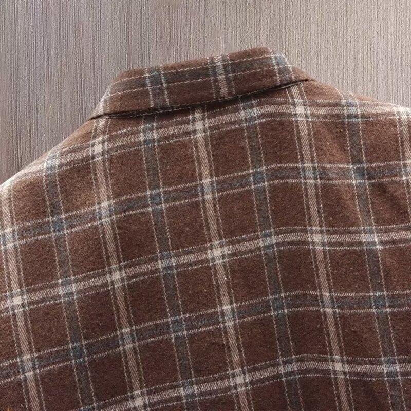 Spring and Autumn Models Long-sleeved Lapel Plaid Shirt Men's Versatile Retro Casual Shirt Blouse Jacket Men's Striped Plaid Shirt