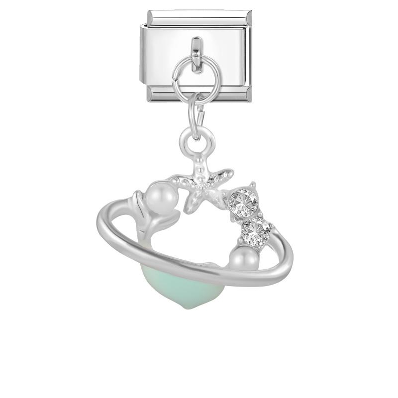 Crystal Moon Butterfly Rose Star Bow Cats Pendant Italian Charm Link Fit 9mm Stainless Steel Bracelet Women Jewelry DIY Making