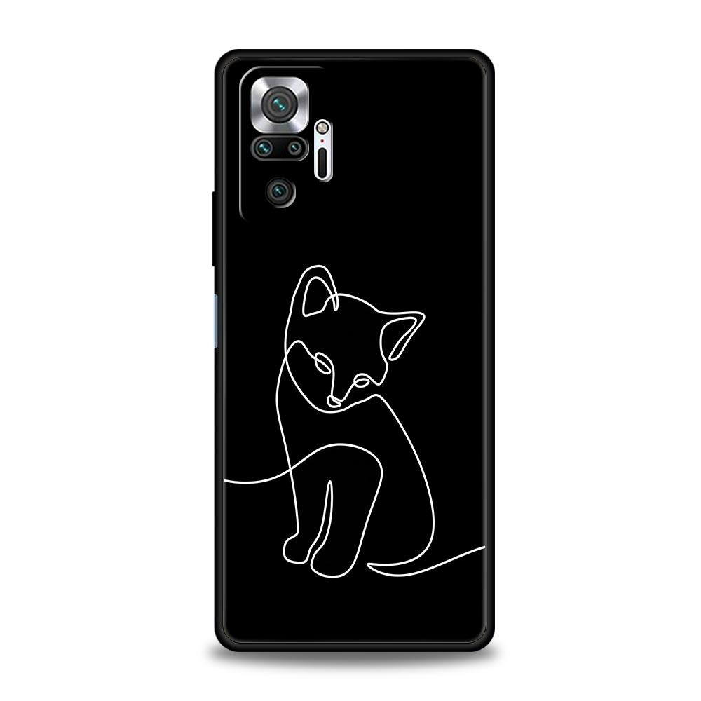 Cat Line Black Cats Phone Case For Xiaomi Redmi Note 14 13 5G 10 11 12 Pro Plus 4G 14C 13C 12C 10C Black Cover