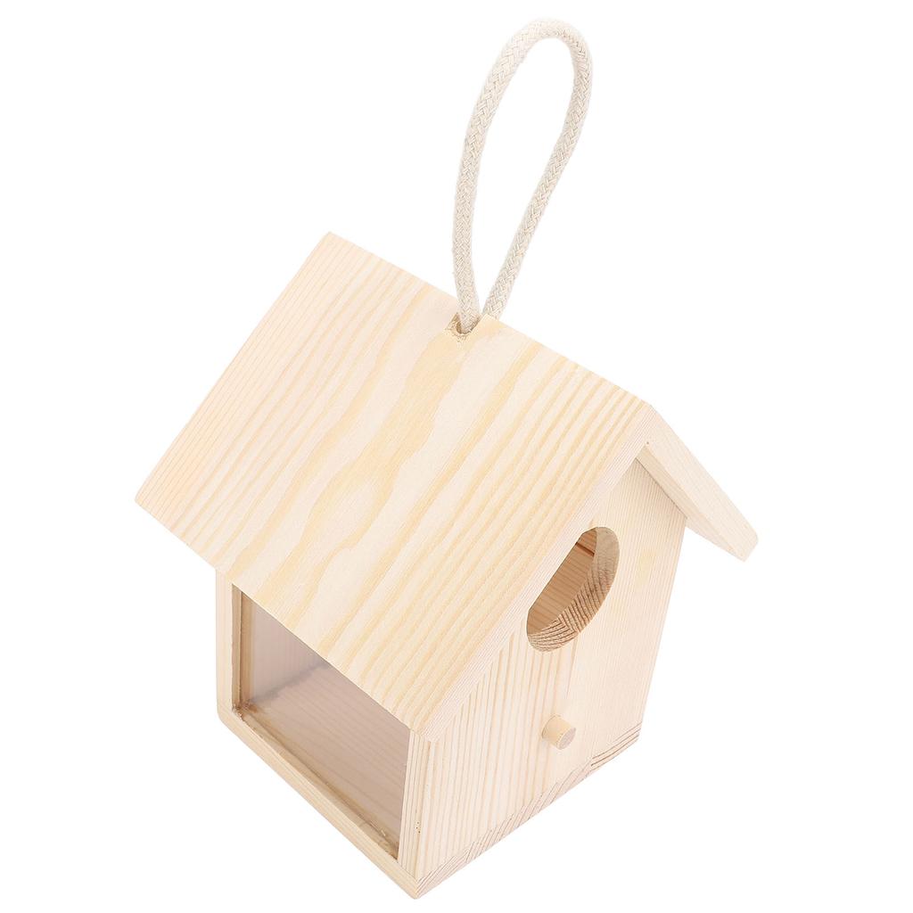 Zewnętrzny Drewniany Dom dla Ptaków z Przezroczystym Akrylowym Okienkiem Wiszący Zewnętrzny Drewniany Budka dla Ptaków ze Słupkiem do Ogrodu Patio