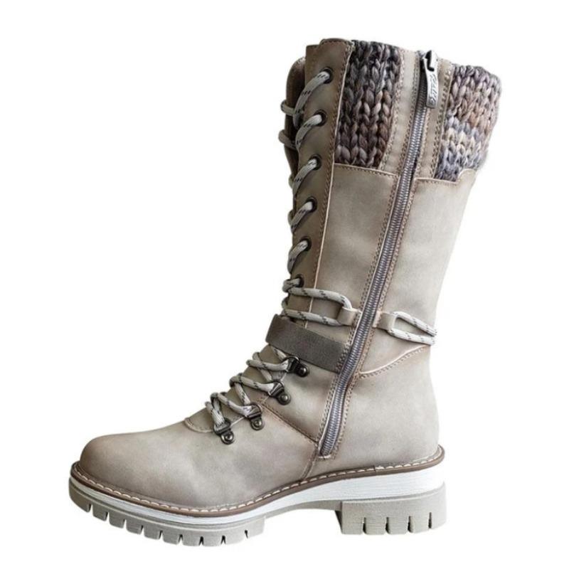 Neue Schuhe in Übergröße, Halbwadenstiefel, Damenstiefel, Lederstiefel mit runder Zehenpartie und Blockabsatz mit Schnalle