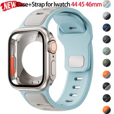 PC-Gehäuse+Silikonarmband Für Apple Watch Serie 11 10 9 8 7 6 SE3 Anti-Drop Hartschalencover Sportarmband Für Iwatch 44mm 45mm 46mm Stoßfänger