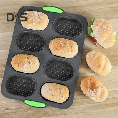 Stampo per pane in silicone antiaderente per alimenti, teglia per baguette, teglia per dolci con fori di drenaggio per la cucina di casa, panini per hamburger, biscotti per sandwich