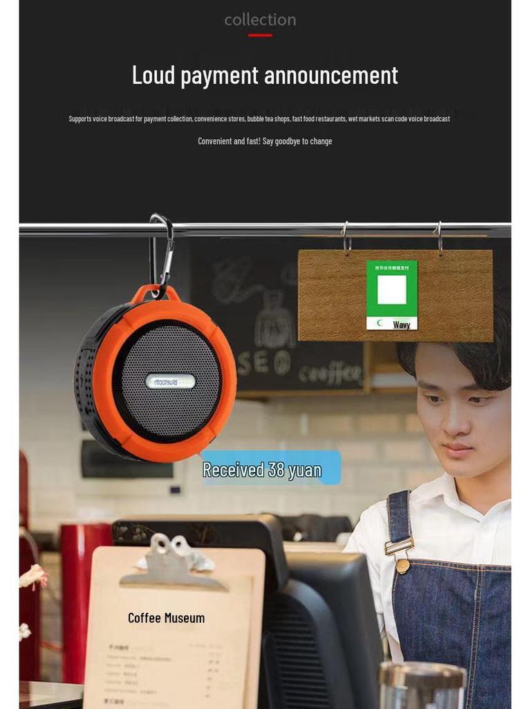 Boxă Bluetooth C6 Impermeabilă: Portabil, Ventuză, Fără fir, Exterior, Apeluri hands-free, Cataramă de agățare