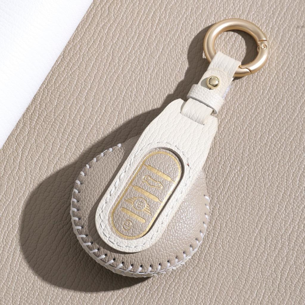 Smasol Compatible MINI Key Genuine Leather Key Cover for Mini F Series Cooper and Custom Full Type D Dark Beige Case, (F60, F56, F55, F54), Cooper, S,