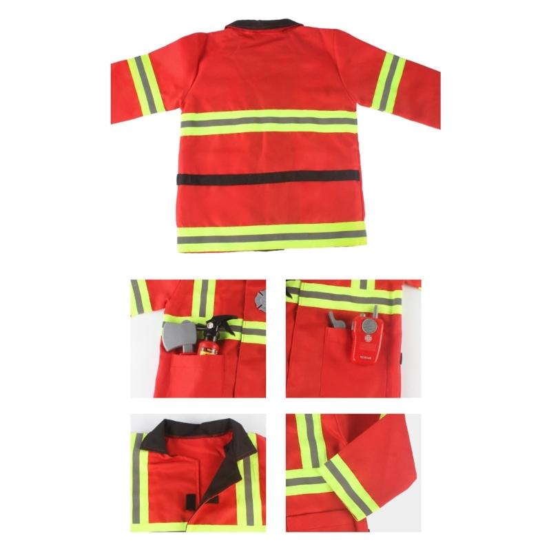 Halloween Fireman Costume Kids Fireman Ouftits Extinguisher Hatchets Washable Firefighter Dress Up Clothes for Role Play