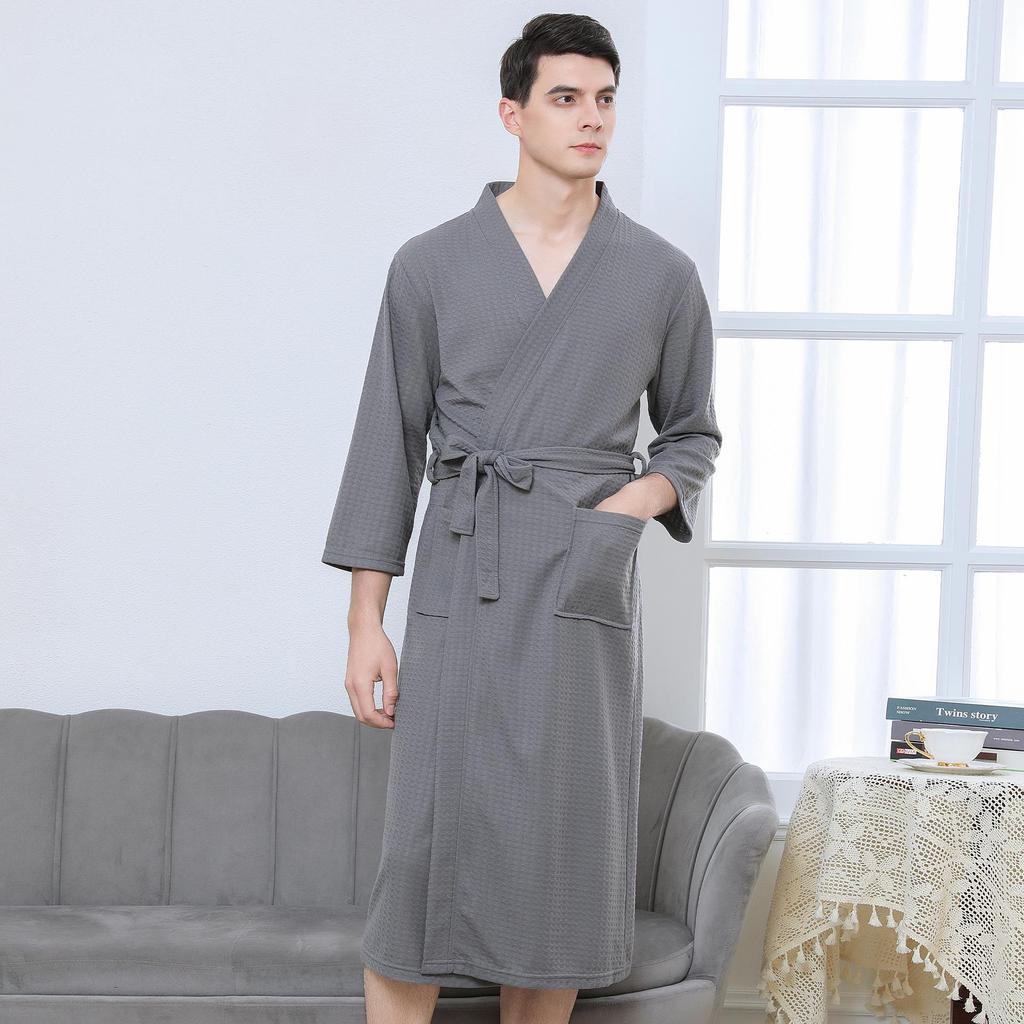 Leichter Waffel-Kimono-Bademantel für Herren – Homewear im Hotel-Stil für Frühling und Sommer