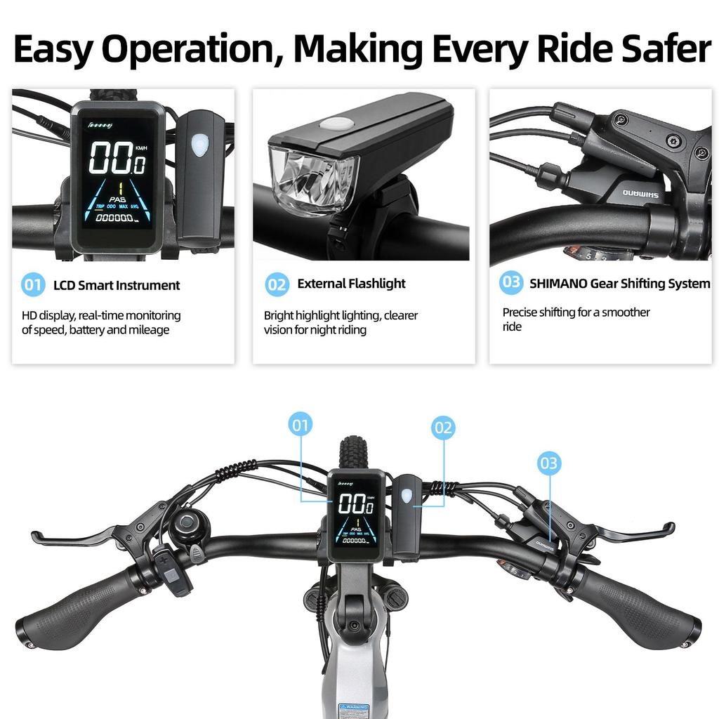 Bicicletă Electrică TTGO E-SUVO Motor 250W Baterie 48V15Ah Autonomie Maximă 120km Anvelope 27.5“ × 2.4” Cadru Suspensie Completă Frâne cu Disc Hidraulice Shimano 7 viteze