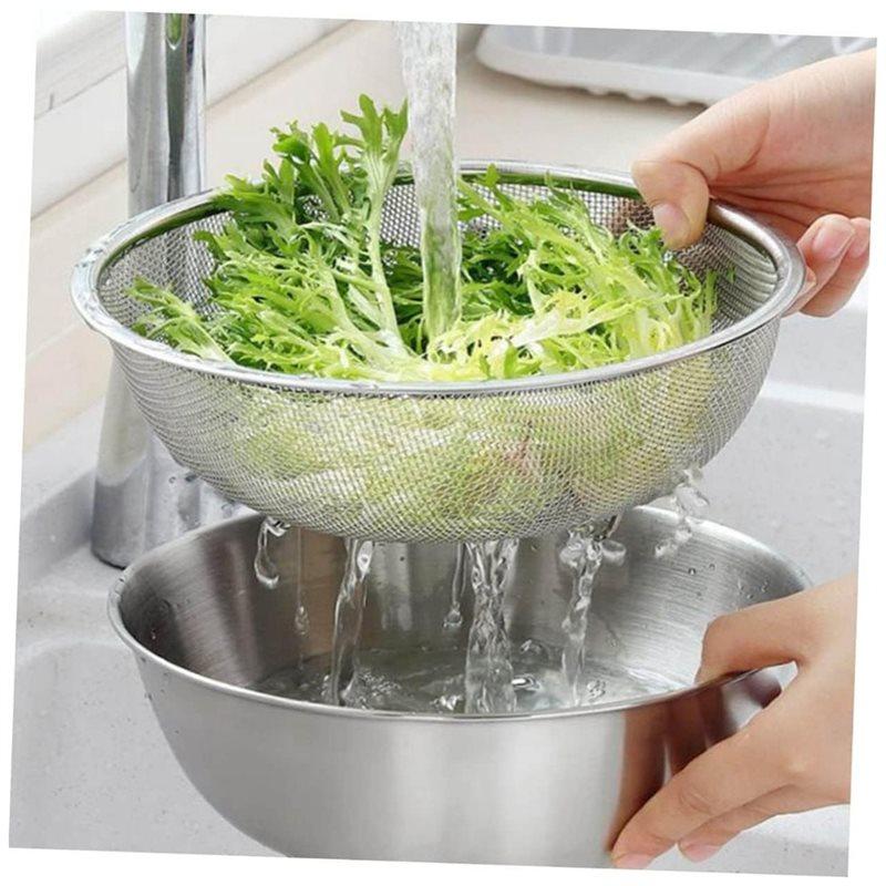 Gut abtropfender Korb und Schüssel Edelstahl Küchensieb-Set für Obst, Gemüse und Reis zum einfachen Waschen Küchenwerkzeug
