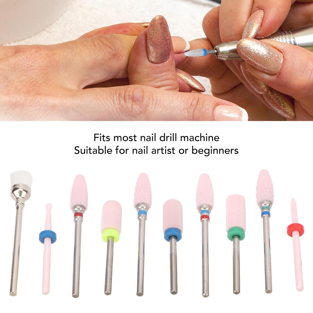 10pcs Nail Drill Bit Portable Ceramic Cuticle Remover Bits with 20 Hole Storage Box for Nail Artist Novice