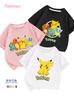 Summer New PokémonPikachu Shortsleeved Tshirt for Boys and Girls Middlesized and Largesized Cartoon Casual Top Trendy Design