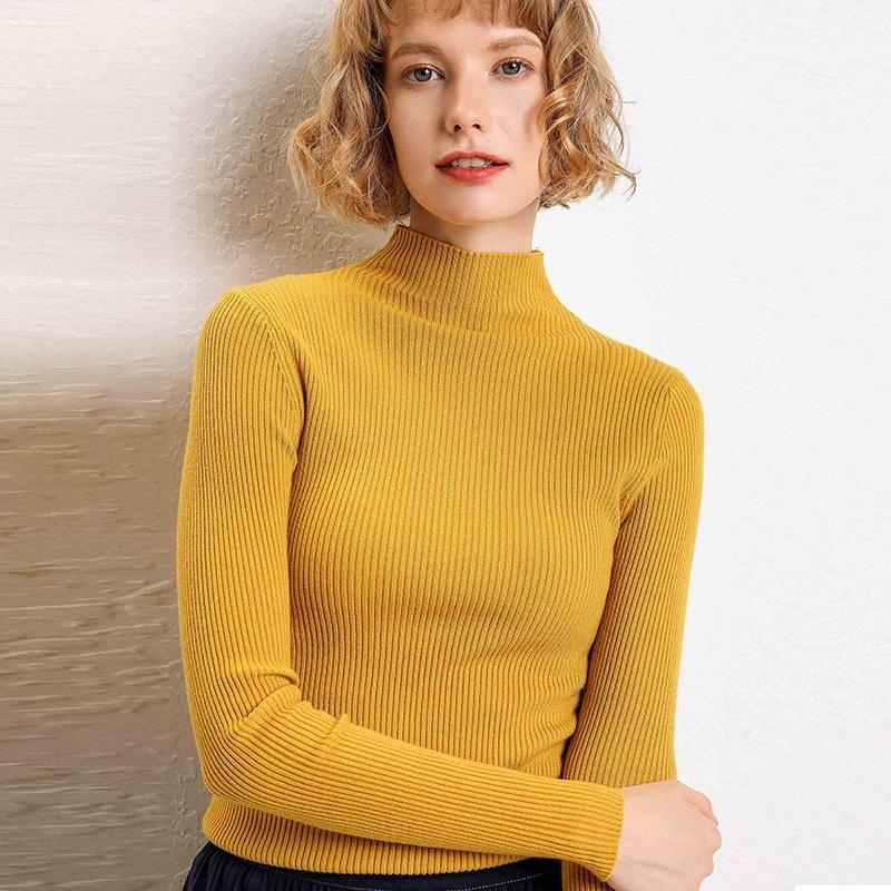 Half High Neck Solid Color Sweater Women Knit Bottoming Shirt Pit Thread Long Sleeved Slim Pullover Simple Casual Commut Harajuku Style Autumn Winter