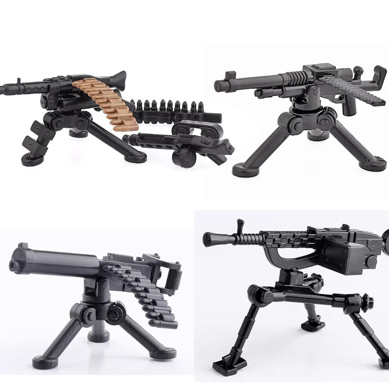 Army WWII Soldier Figure Armaments Brick Playset Gatling M2 Heavy Machine Aviation Gun NSV Bullet Chain Mortar ZB53 Toys Playsetss T12