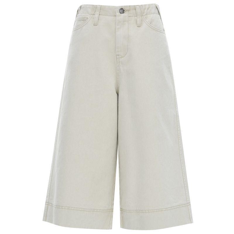 Trendy Summer Vintage High Waist Draped Wide Leg Straight Denim Cropped Capri Pants Versatile Slimming Classic Daily Pants