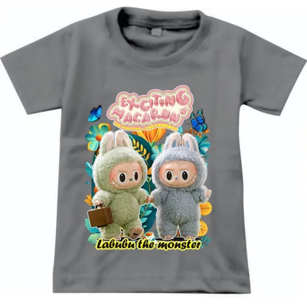 

New Labubu Children s T-shirt Scarf LABUBU Business Trip Pattern Girl Round Neck Short Sleeve Casual Versatile Clothing 110
