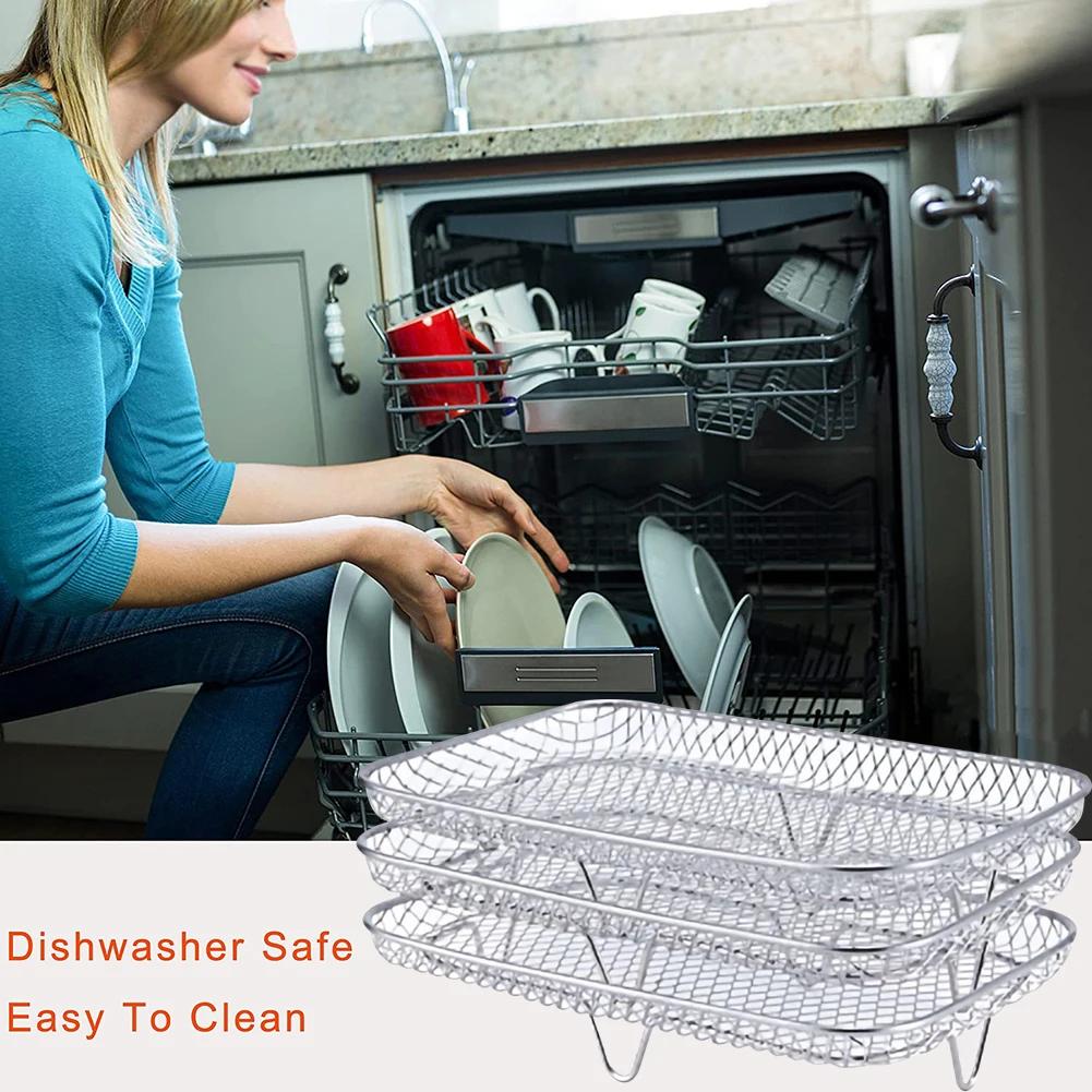 Griglia a 3 Livelli per Friggitrice ad Aria Impilabile Griglia per Grigliatura Acciaio Inossidabile Anticorrosione per Cucina di Casa Forno Vaporella Pentola Gadget
