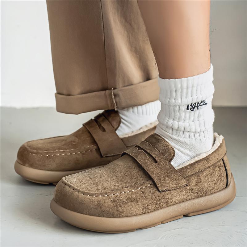 Platform Boat shoes Men's Loafers Winter Shoes Slip On Warm Fleece Low Top Snow Boots Plush Flat Moccasin Fur Lined Casual Shoes