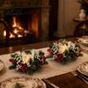 Reusable Christmas Home Decor Candle Ring Wreath Artificial Pine Wreath with Red Berries Rings White Flowers Holiday Table Centerpiece for