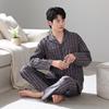 Pajamas Men'S Spring And Autumn Autumn Woven Cotton Gauze Casual Long Sleeves Cotton Loungewear Men'S Suit