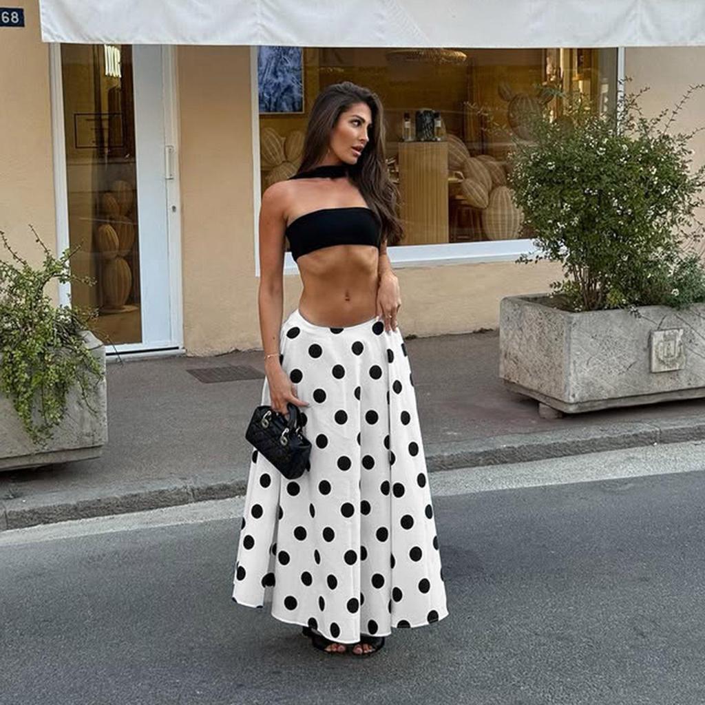 Hepburn Style French Elegance Polka Dot A-line Midi Skirt - Autumn Fashion, Loose Low-Waist Design for Women