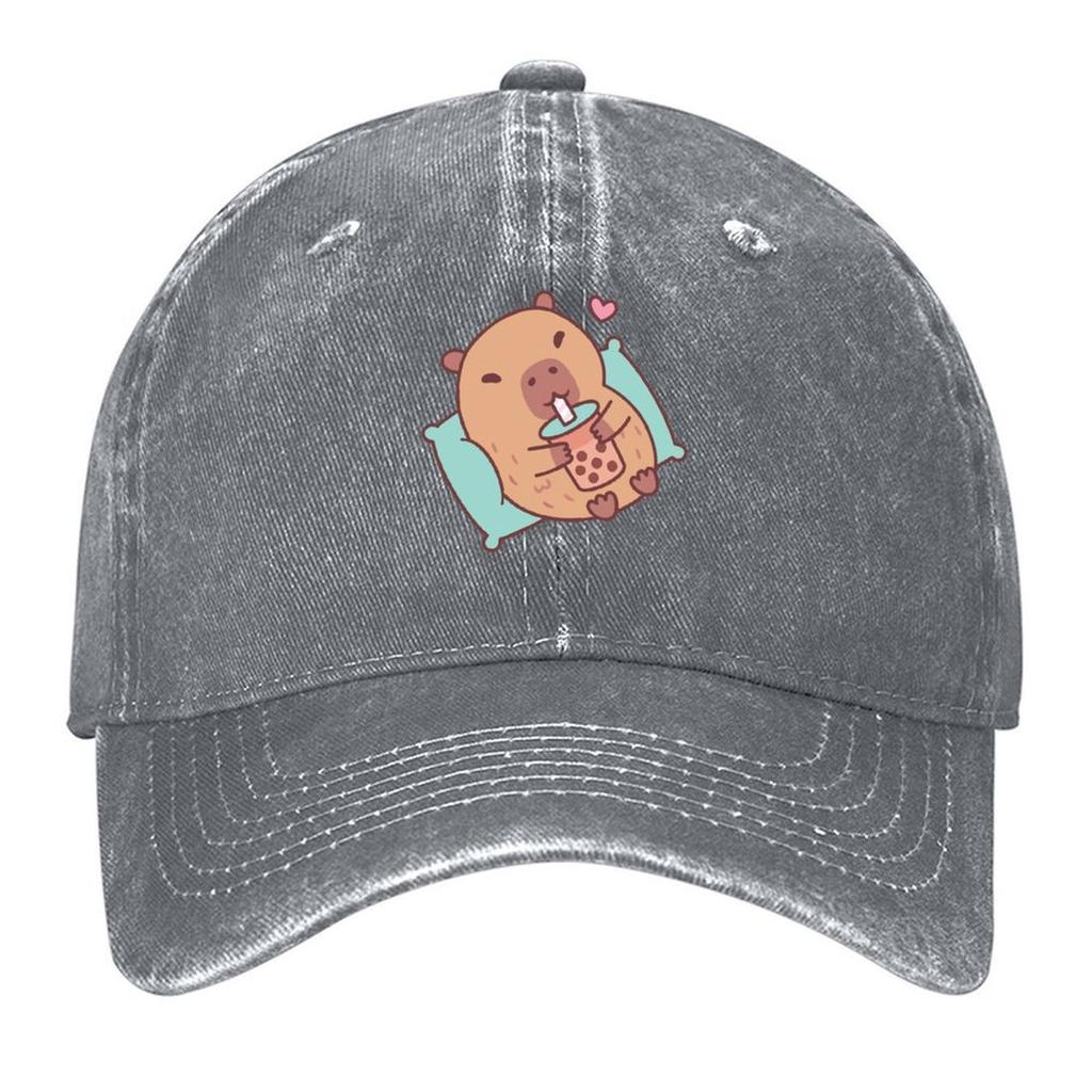2026 Cute Capybara Chilling And Drinking Bubble Tea Baseball Cap Birthday Sun Hat Hat Luxury Brand Unique Hats Women Men's