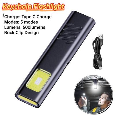 Portable EDC Flashlight with Back Clip 500 Lumens USB Rechargeable LED Flashlight Waterproof Led COB Work Light for Camping Emergency