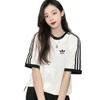 Three-Leaf Clover Embroidery Black & White Striped Unisex Summer Sports T-Shirt