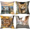 Cute Cat Pillows With Nature Scenes For Home Decor Polyester pillowcase, sofa decorative cushion cov Headboard Pillow