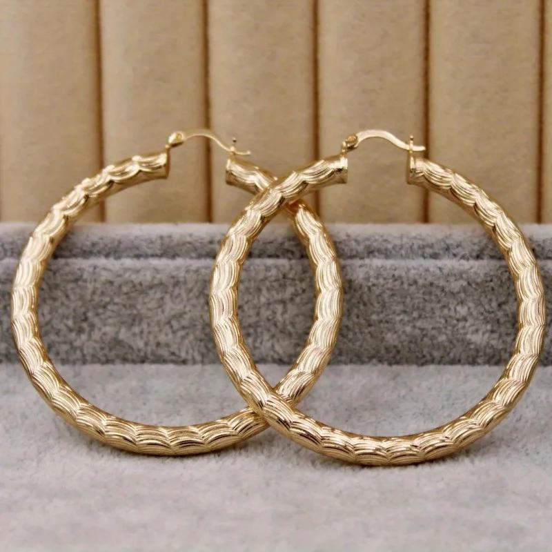 New Women's Ring Gold Plated Wave Pattern Earrings Round Earrings Luxury Jewelry Wedding Anniversary Gift