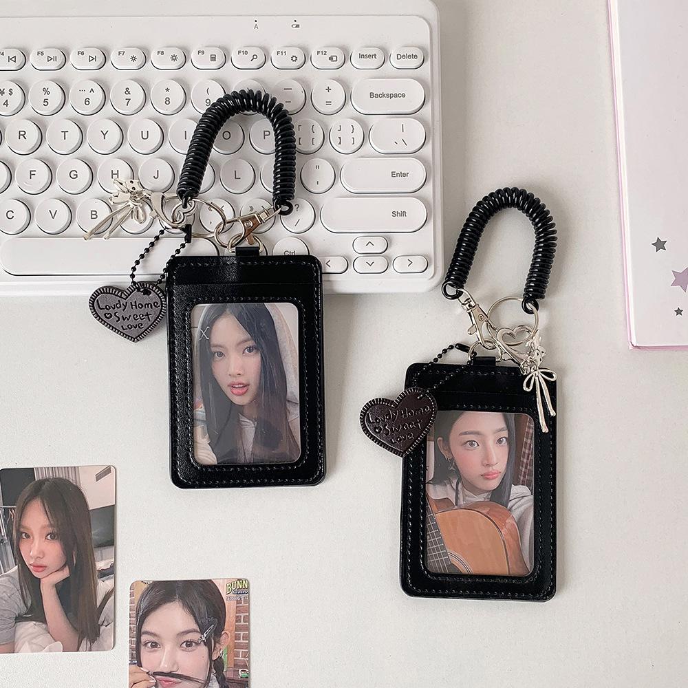 Y2k Black Photocard Holder Keychain Kpop Idol Photo Protector Sleeve Student Id Card Storage Case Student Stationery Supplies