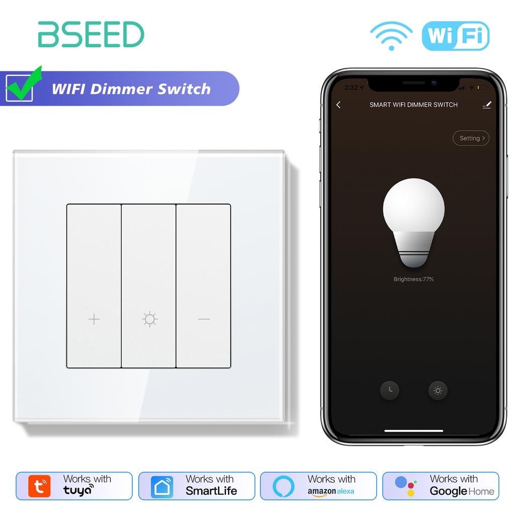 BSEED Wifi Light Switches Smart Dimmable Switches Tuya Smart Life App Control Plus EU Sockets USB Type-c Without Wifi White