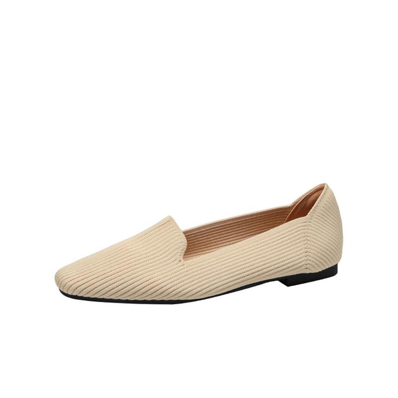 fashion Spring Summer 2024 New Flat-bottomed Square Head Breathable Comfort Women's One Kick Knitted Casual Shallow Shoes Comfortable