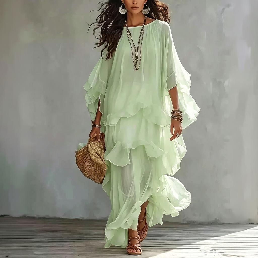 Women's Ruffle Hem Long Maxi Dress for Casual Summer Beach Vacation Wear