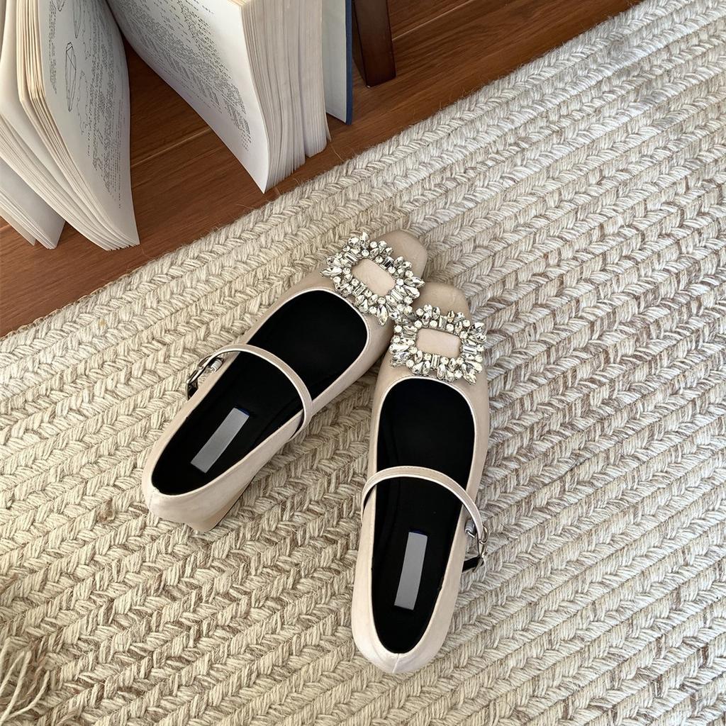 Grape mother spring new high heels women wear high-end rhinestone square buckle Mary Jane single shoes women's soft-soled women's shoes