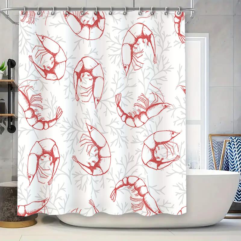 

Decorative Red Shrimp Shower Curtain Waterproof Fabric Washable Bathroom Decor For Home Accessories White Shark Design W60H190(CM)-1 Pcs