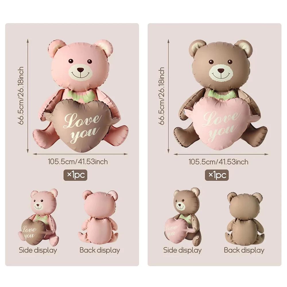 3D Matte Standing Bear Foil Balloons Bear Hold Heart Wedding Birthday Party Decoration Balloons Gifts Supplies