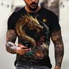 Summer Casual Men's Clothing Dragon Pattern Printing Fashion Animal Print Short Sleeved Tee Oversized T-Shirt Streetwear Tops