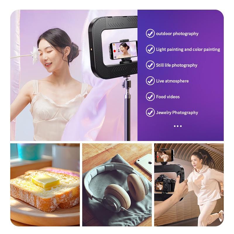 Handheld Rabbit Cage LED Ring Light Rechargeable Selfie Light Bluetooth Phone Video Stabilizer for Vlog TikTok YouTube Setup