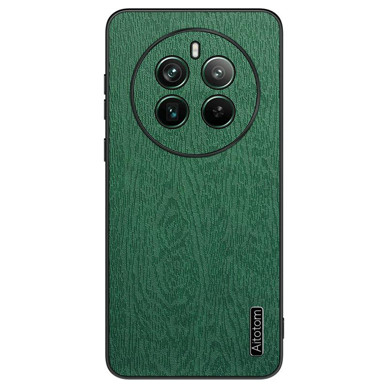 

For Realme 12 4G/12+ 5G Shockproof Case Leather+PC+TPU Wood Texture Phone Cover Green