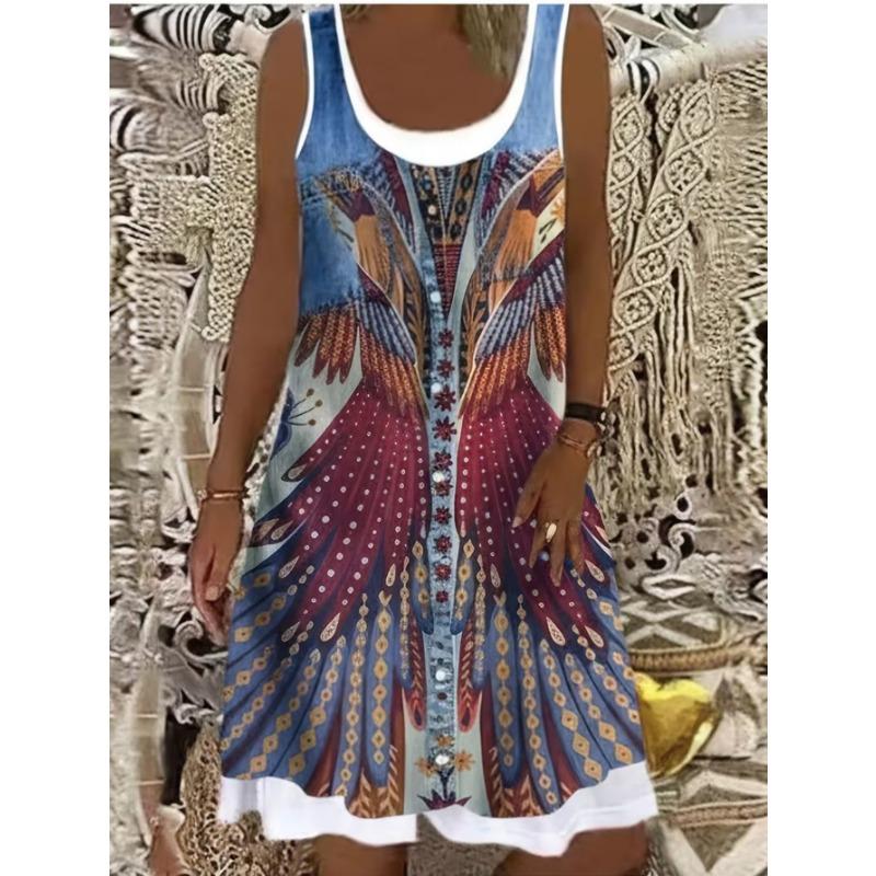 Women's Fashionable Printed Casual Sleeveless Dress, Machine Washable, Comfortable and Versatile