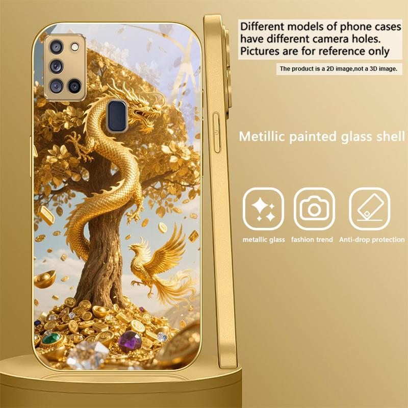 Golden Dragon Coiling For Samsung A 31 32 A33 A34 35 14 A15 13 A16 25 26 50 52 53 54 55 56 70 71 72 73 Golden glass phone case