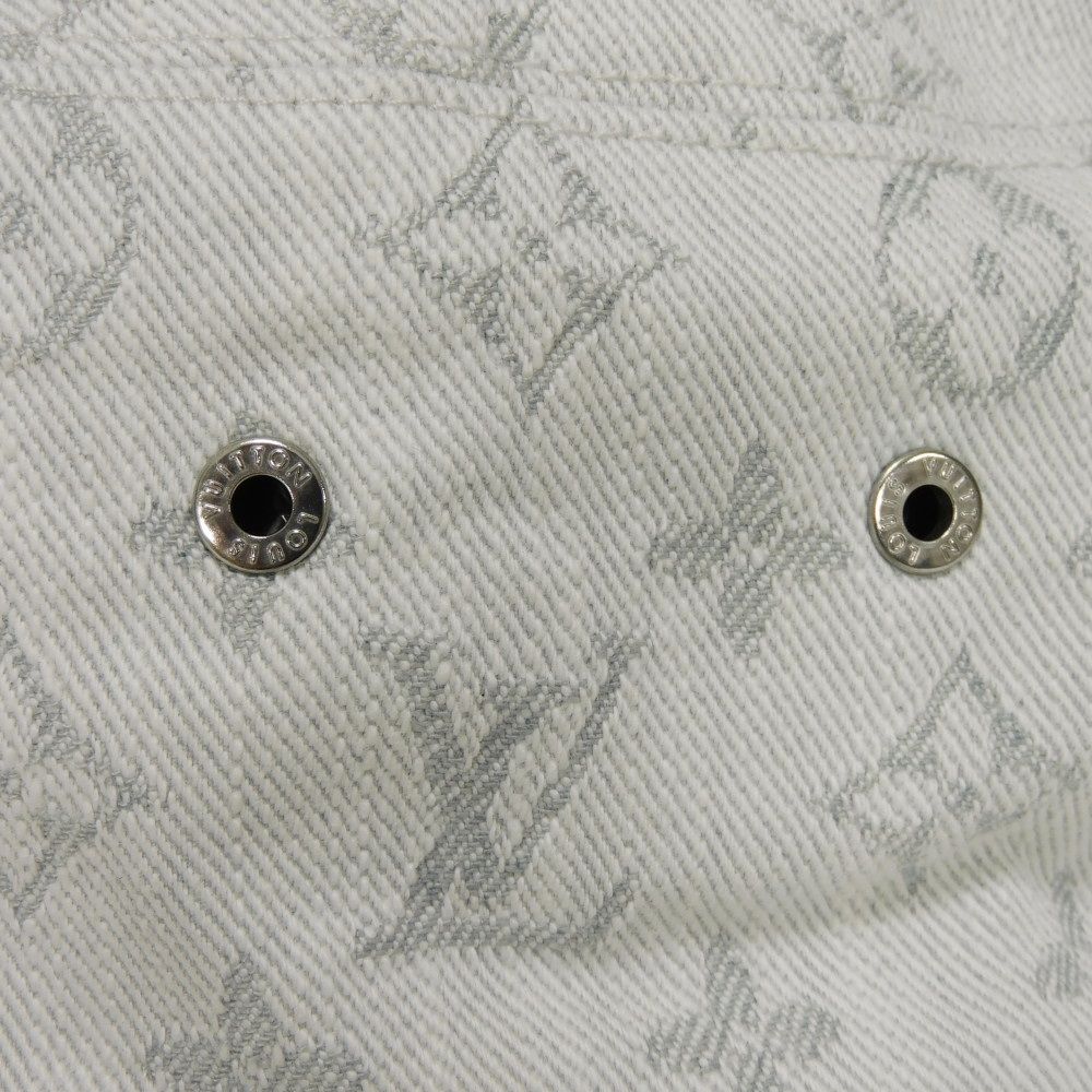 Used 12564 Reversible Bucket Hat M76213 7919 60 Logo Blue Polyester Chapeau Monogram Denim Cotton White Men's from