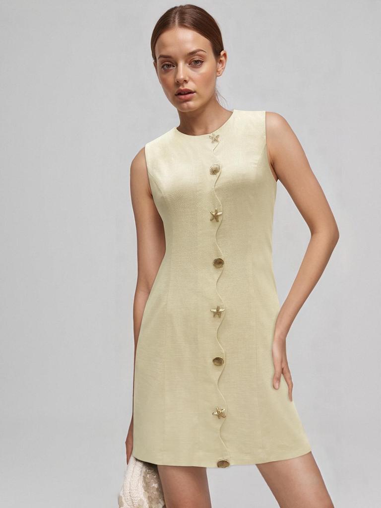 European & American Women's Sleeveless Button-Up Elegant Mini Skirt - Summer Slim Fit Socialite Style